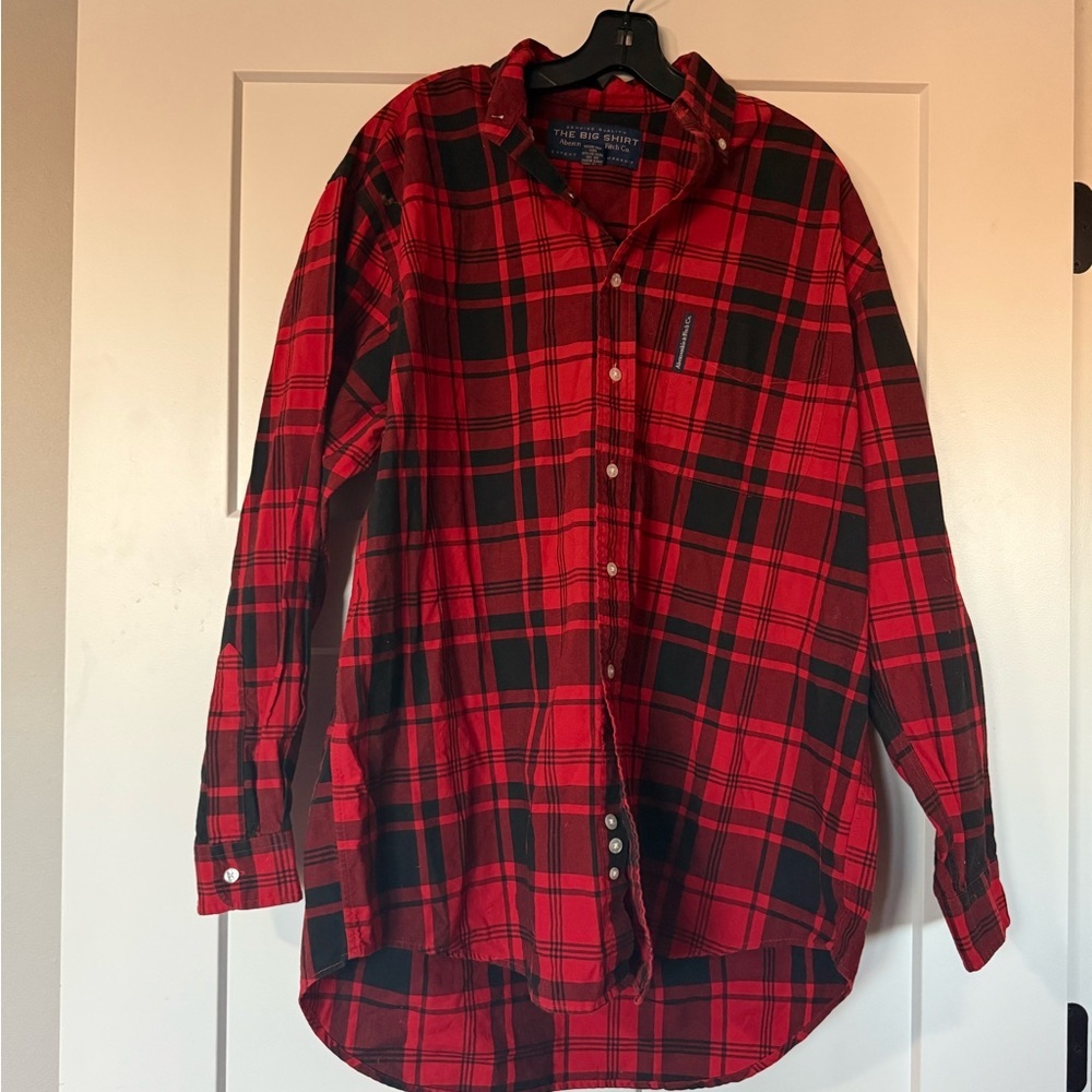 Men’s Vintage Abercrombie and Fitch Black and Red Buffalo Plaid Button Up